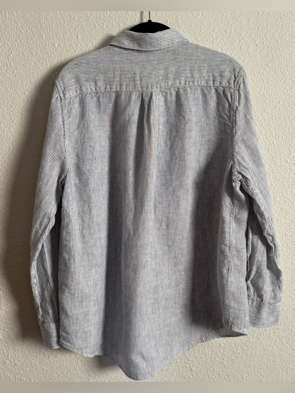 Quince 100% European Linen Long Sleeve Shirt Blue Pinstripe L - Picture 3 of 5